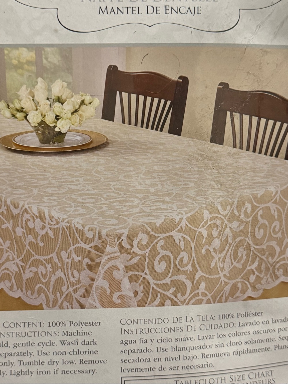 Divine Scroll White Lace Tablecloth 60x84 Oblong MCM Cottagecore Benson Mills